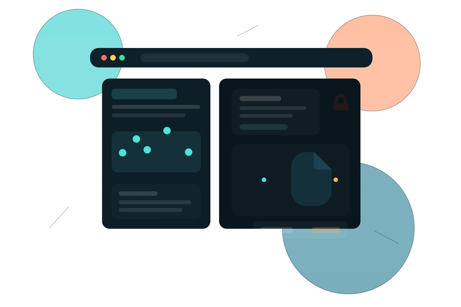 AI browser security illustration showing an agentic browser, authenticated sessions, a hostile puzzle overlay, and credential-exfiltration warning signals