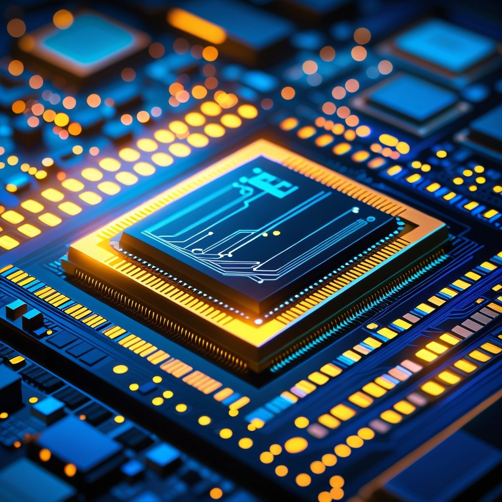 Advanced semiconductor microchip representing AI geopolitical power