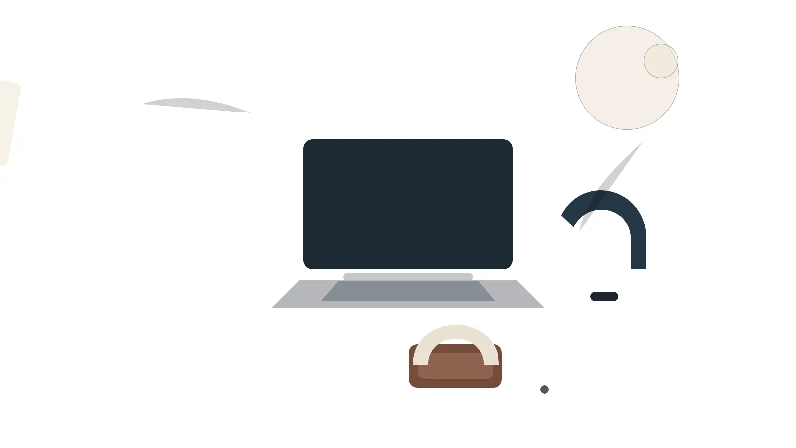 Developer hiring desk scene with an open laptop, headset, smartphone, notebook, and technical challenge materials arranged on a work table