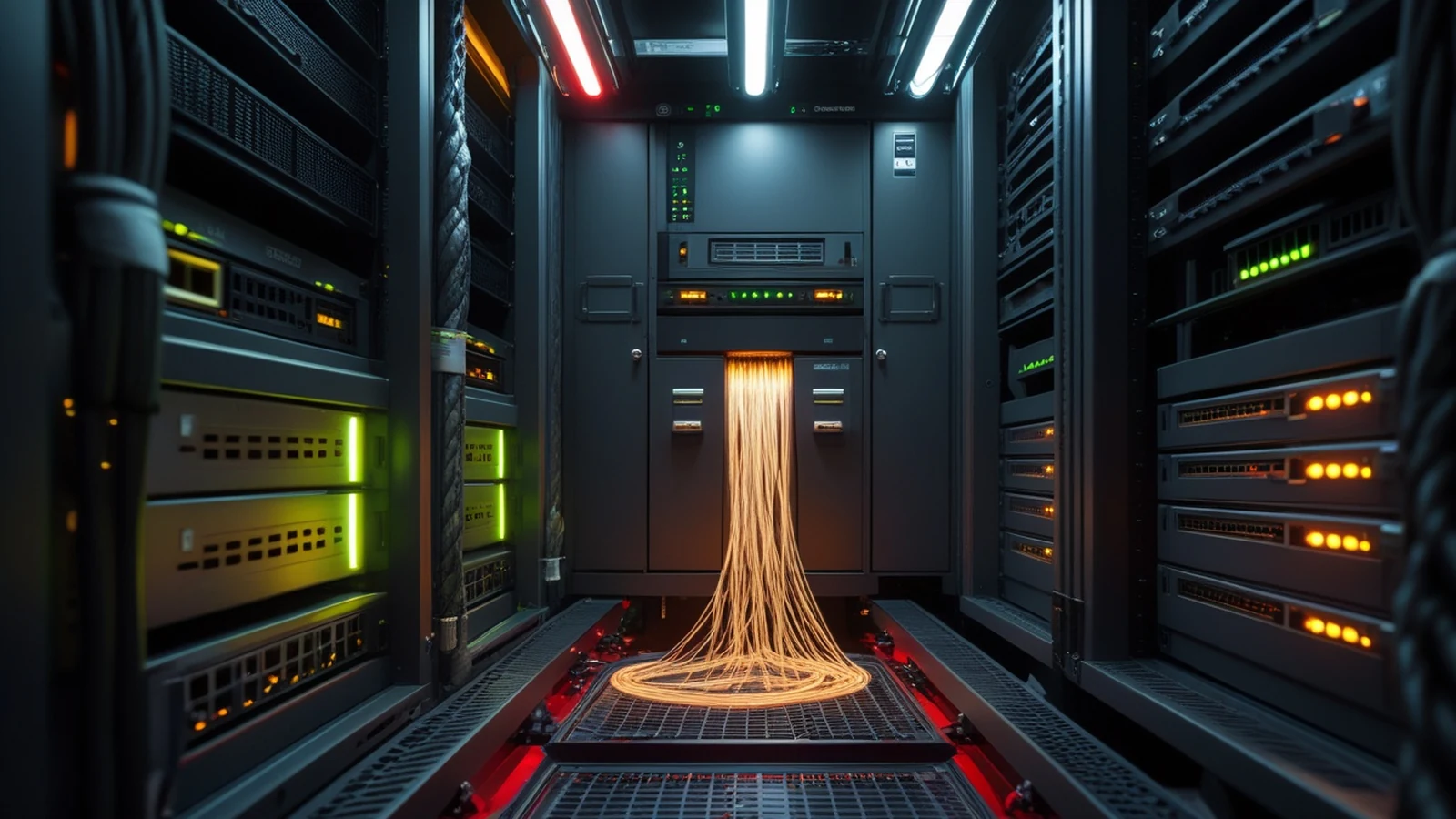 Curl HTTP/2 upload vulnerability shown in a dark server room with a file-transfer appliance, data cables, and an isolated upload path