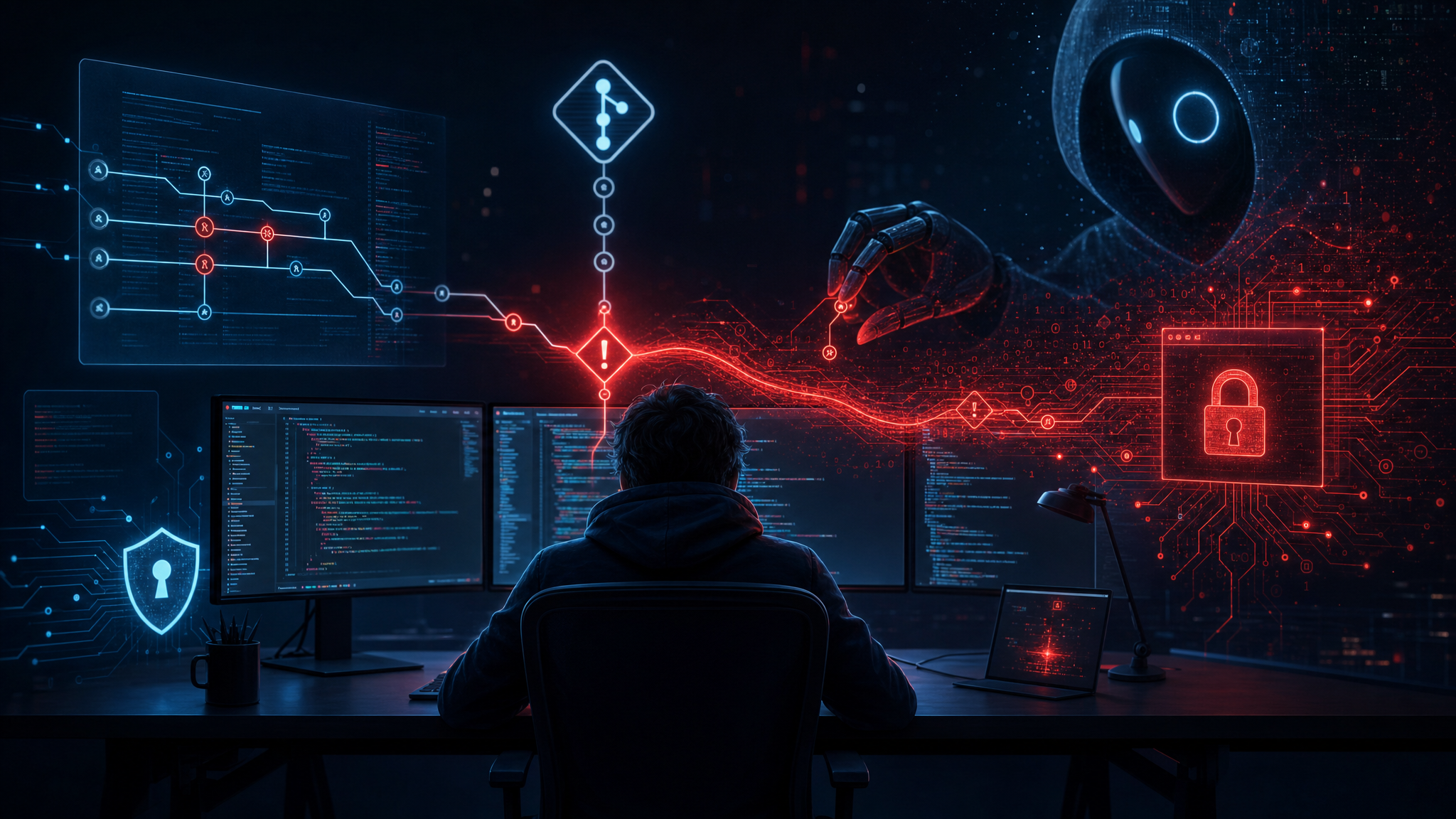 Cursor AI CVE-2026-26268 vulnerability showing malicious Git hook exploitation in developer IDE