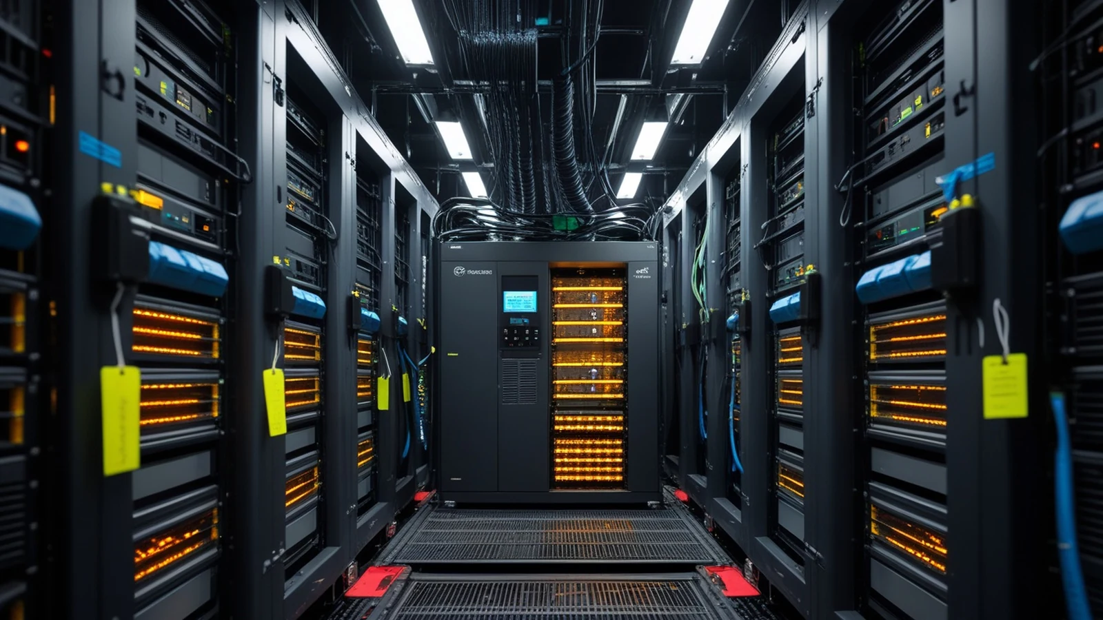 DeepSeek ban response shown as an isolated AI compute module being removed from a dark data center supply chain