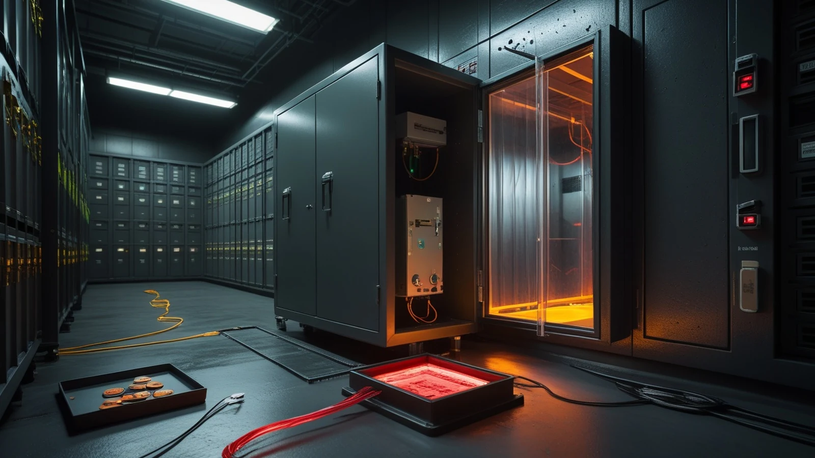 DICT data breach response shown as secured assessment evidence and isolated credentials inside a dark records facility