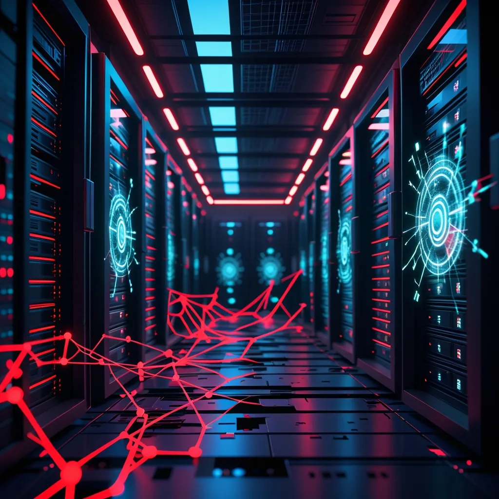 Autonomous AI ransomware visualization showing self-learning malware attacking corporate infrastructure