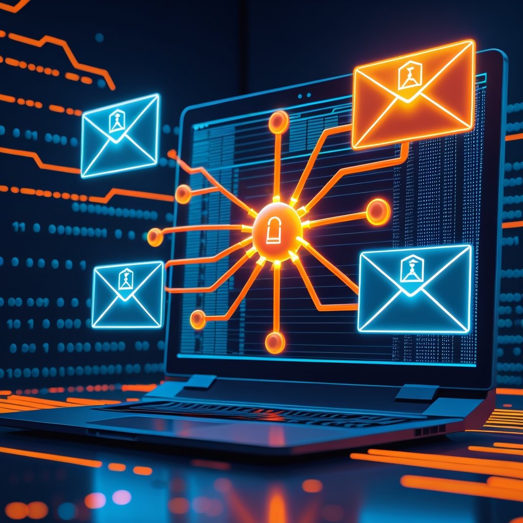 AI-powered phishing attack visualization showing neural networks generating sophisticated phishing emails