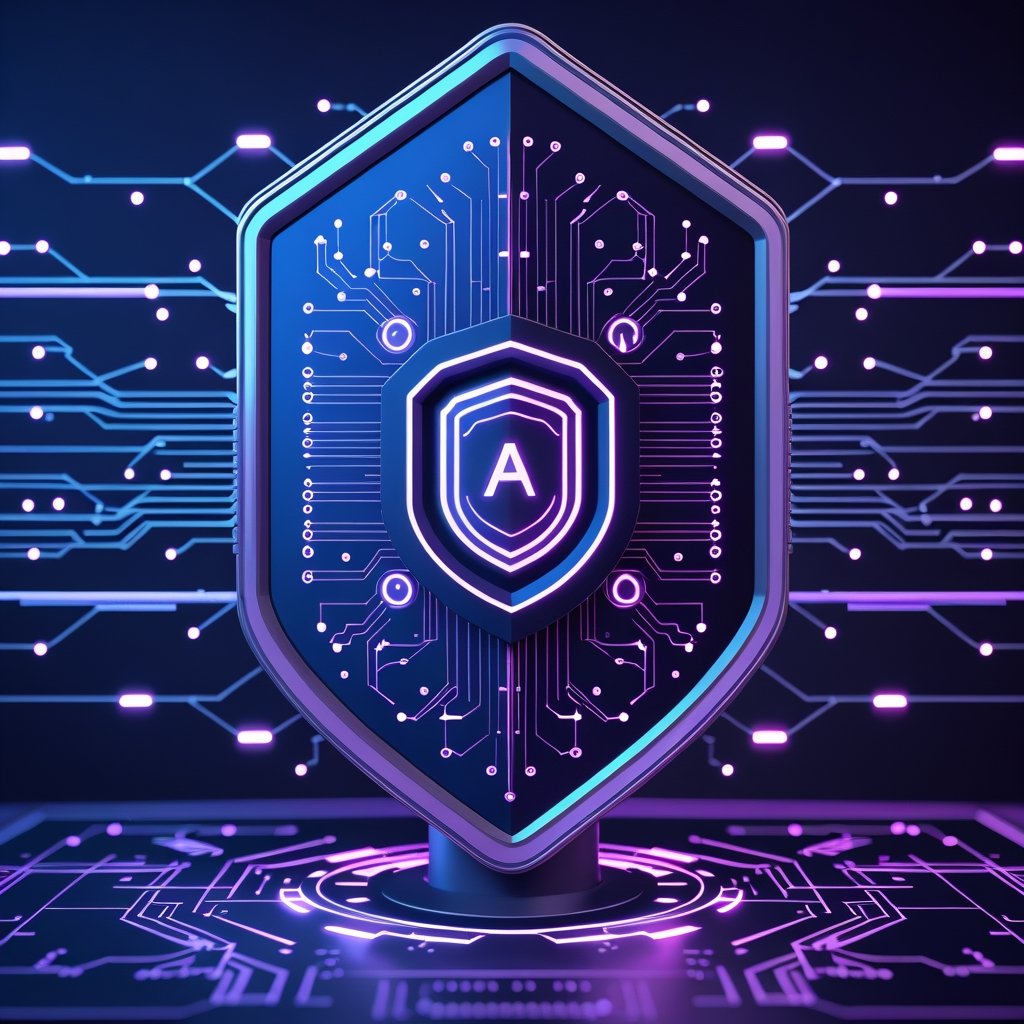 Cybersecurity shield protecting AI neural network from adversarial attacks
