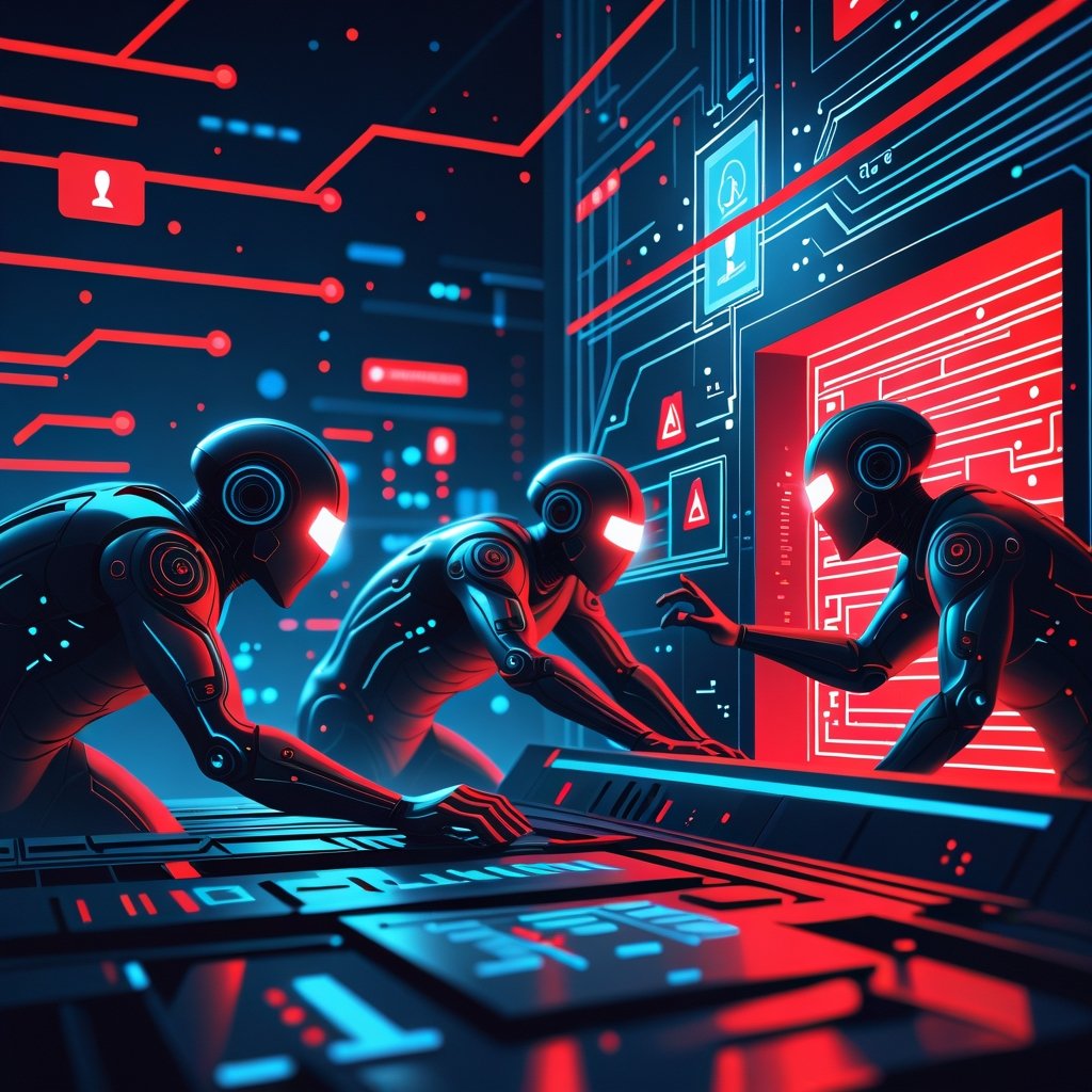 Rogue AI agents breaking through digital security barriers - cybersecurity concept illustration