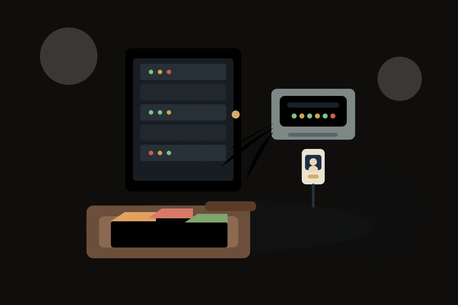 Gitea Docker image auth bypass editorial scene with a self-hosted Git server rack, reverse proxy notes, an admin badge, and exposed repository folders