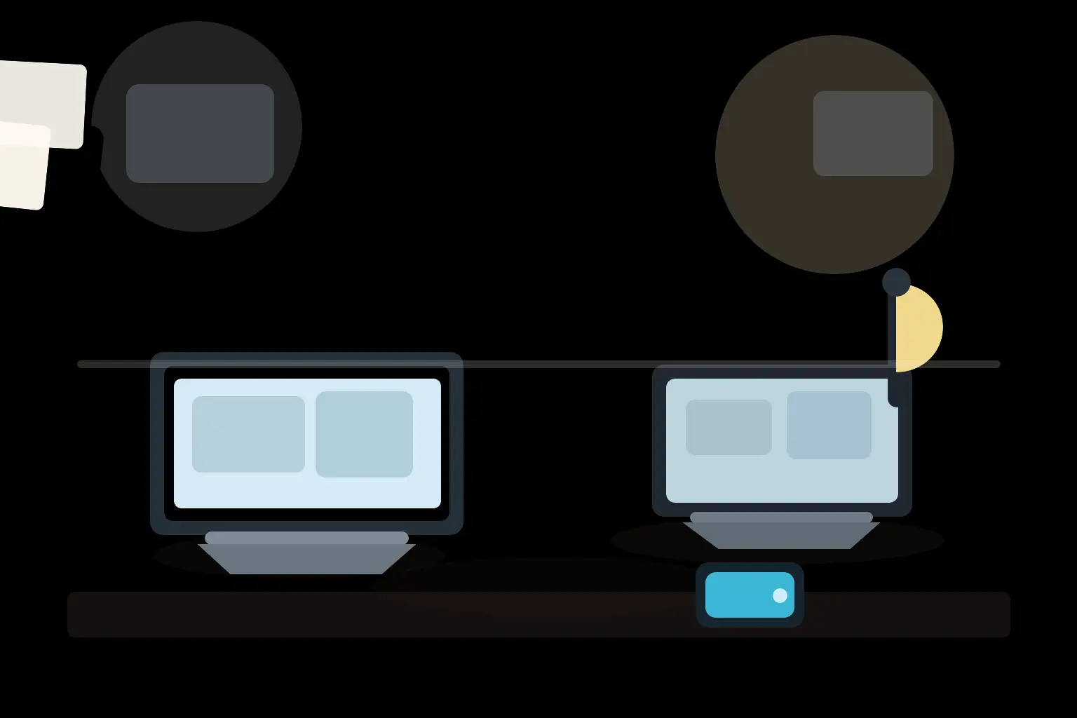GitHub Agentic Workflows prompt injection editorial scene with a developer desk, public issue papers, two laptops, and confidential folders partially exposed