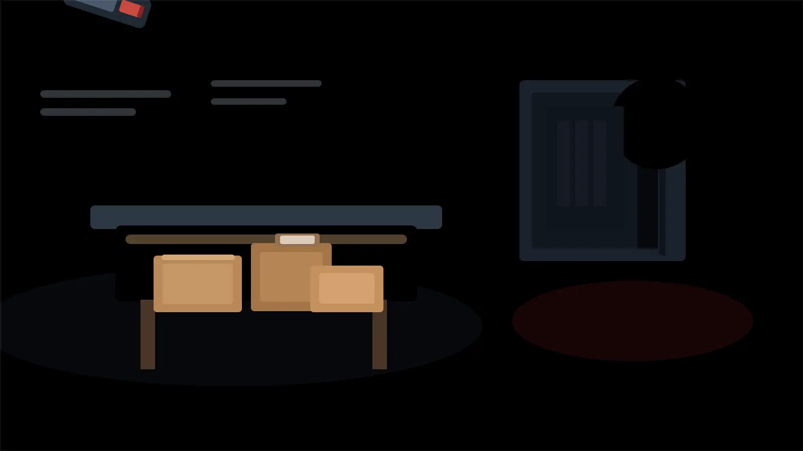SAP Commerce Cloud vulnerability editorial scene with a warehouse packing station, stacked shipping boxes, a barcode scanner, and a locked server room door left ajar after an intrusion